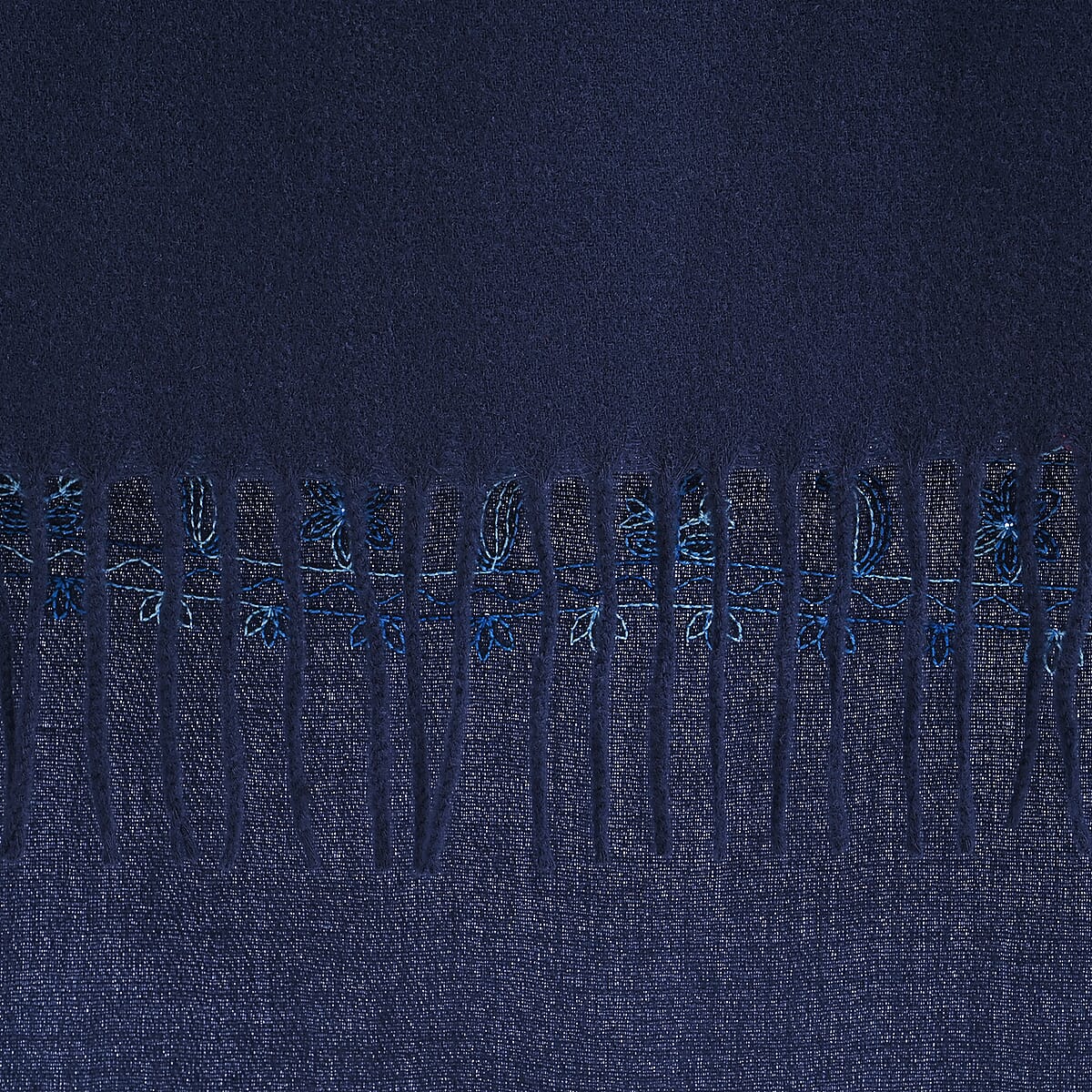 Tamsy Blue Embroidered Polyester Woven Scarf with Fringe – One Size image number 3