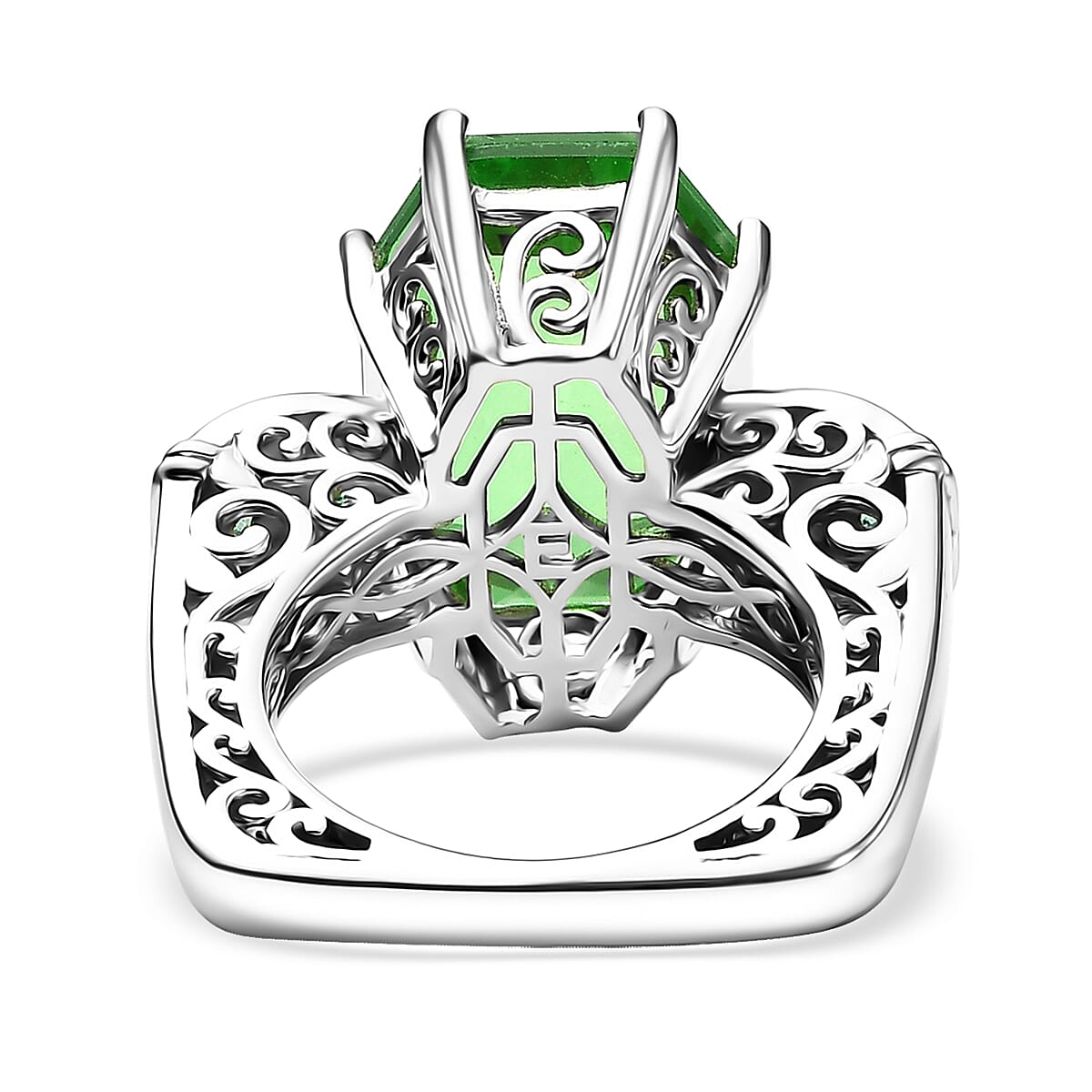 EverTrue Chartreuse Quartz (Triplet) and Signity Rainforest Topaz 14.60 ctw Art Deco Ring in Platinum Bond (Size 6.0) image number 4