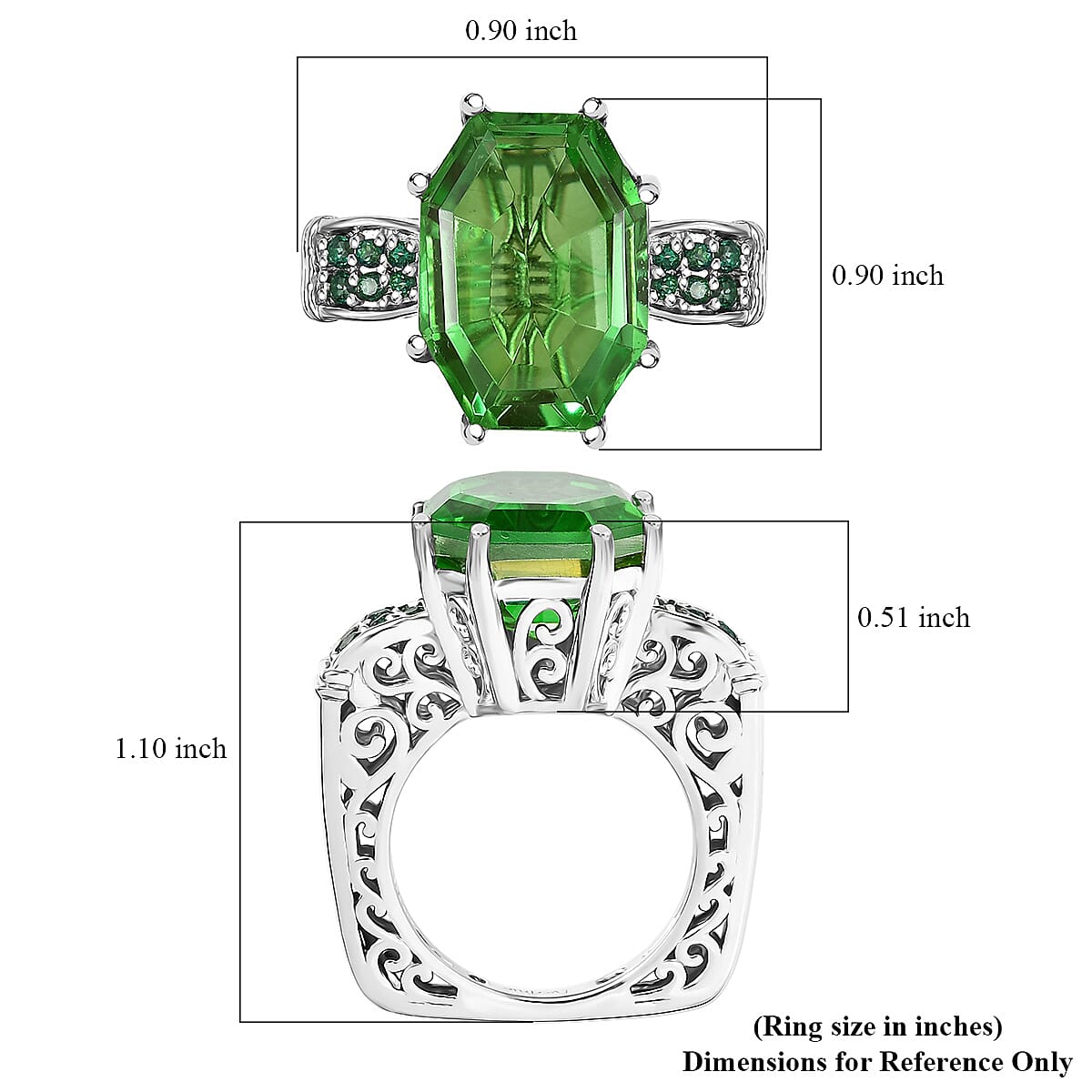 EverTrue Chartreuse Quartz (Triplet) and Signity Rainforest Topaz 14.60 ctw Art Deco Ring in Platinum Bond (Size 6.0) image number 5