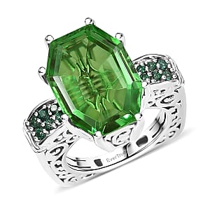EverTrue Chartreuse Quartz (Triplet) and Signity Rainforest Topaz 14.60 ctw Ring in Platinum Bond (Size 7.0)