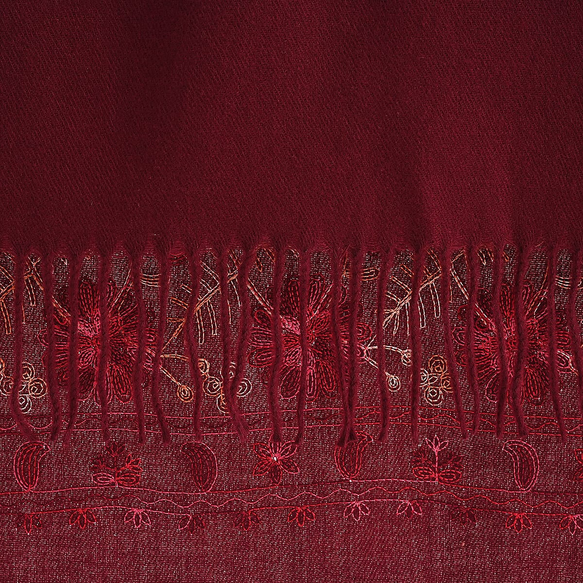 Tamsy Multi Color Embroidery Faux Wool Scarf with Fringe Faux Wool image number 3