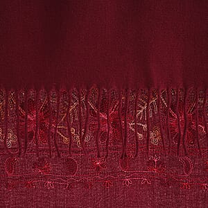 Tamsy Red Embroidered Polyester Woven Scarf with Fringe &ndash; One Size