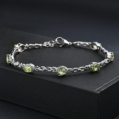 EverTrue Hebei Peridot 3.25 ctw Bracelet in Stainless Stee (7.00 In) 