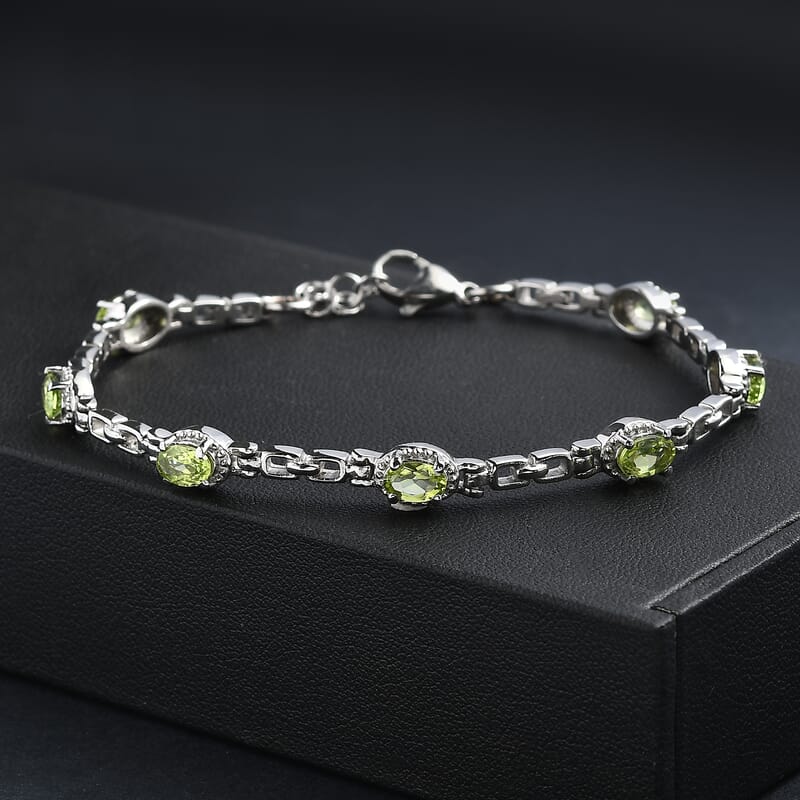 EverTrue Hebei Peridot 3.25 ctw Bracelet in Stainless Stee (7.00 In) 