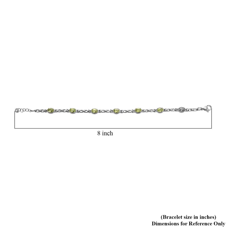 EverTrue Hebei Peridot 3.25 ctw Bracelet in Stainless Stee (7.00 In) 