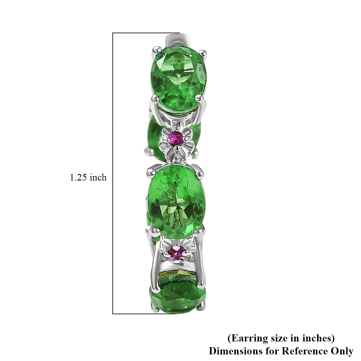 EverTrue Chartreuse Quartz (Triplet) and Synthetic Ruby 14.50 ctw Hoop Earrings in Platinum Bond image number 4