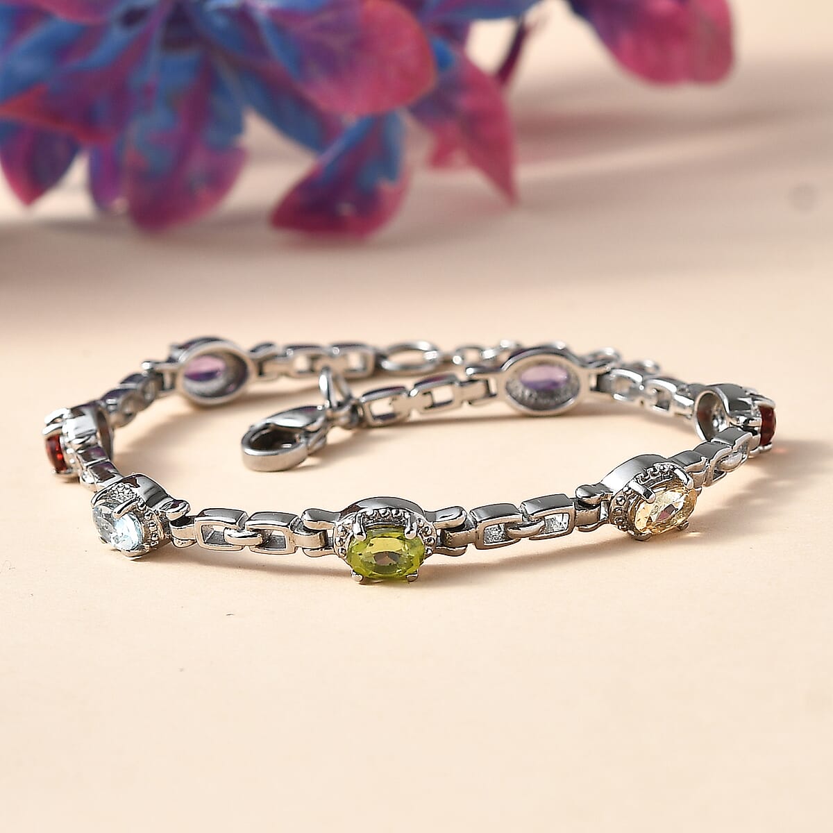 EverTrue Multi Gemstone 3.40 ctw Bracelet in Stainless Stee (7.00 In)  image number 1