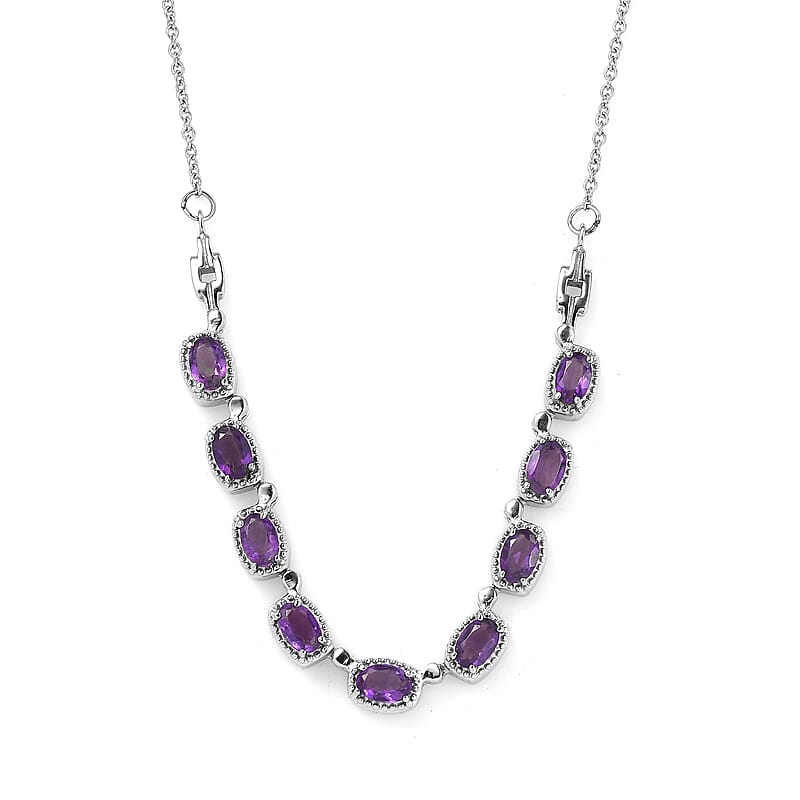 EverTrue African Amethyst Necklace in Stainless Steel 3.90 ctw (18 Inches)