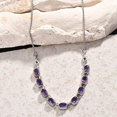EverTrue African Amethyst Necklace in Stainless Steel 3.90 ctw (18 Inches)