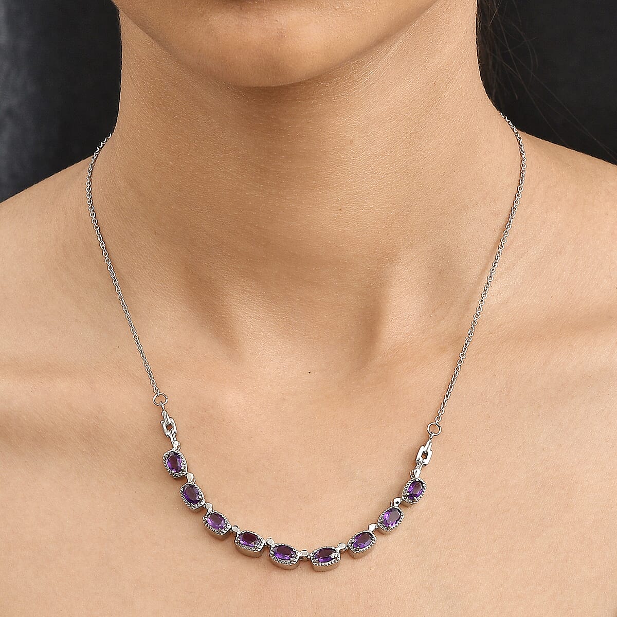 EverTrue African Amethyst 3.90 ctw Necklace 18 Inches in Stainless Steel image number 2