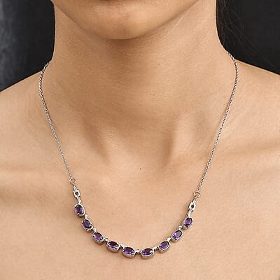 EverTrue African Amethyst Necklace in Stainless Steel 3.90 ctw (18 Inches)