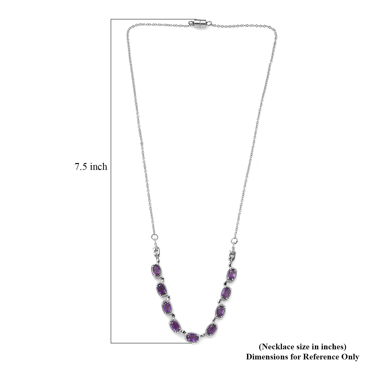 EverTrue African Amethyst Necklace in Stainless Steel 3.90 ctw (18 Inches)