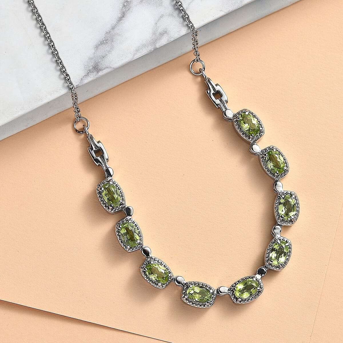 EverTrue Hebei Peridot 4.25 ctw Necklace 18 Inches in Stainless Steel image number 1