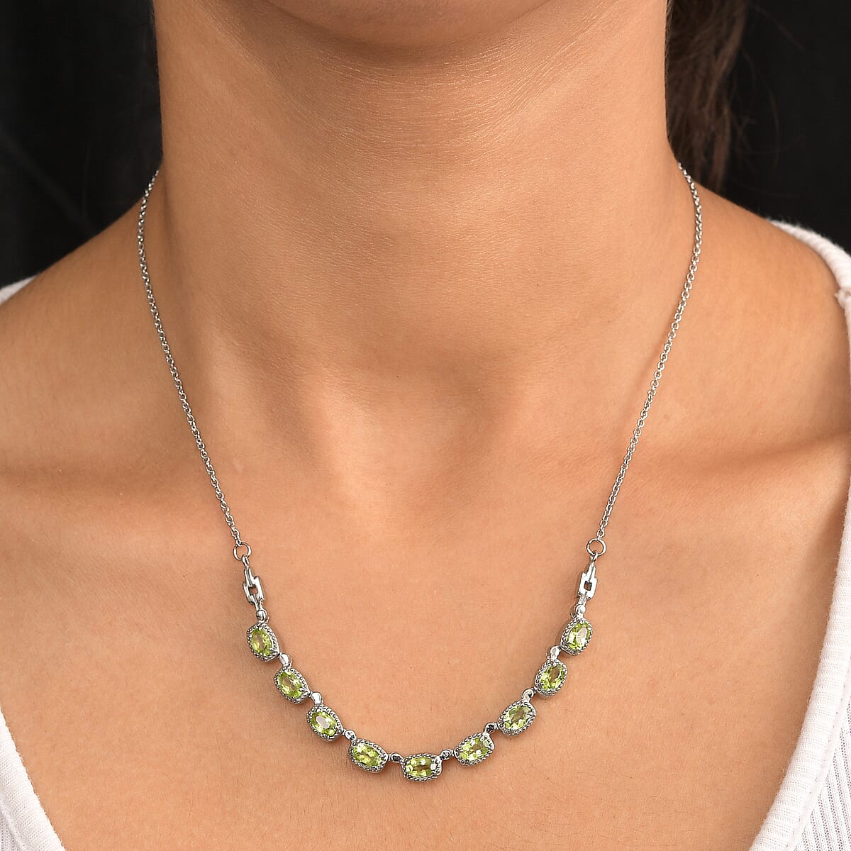 EverTrue Hebei Peridot 4.25 ctw Necklace 18 Inches in Stainless Steel image number 2