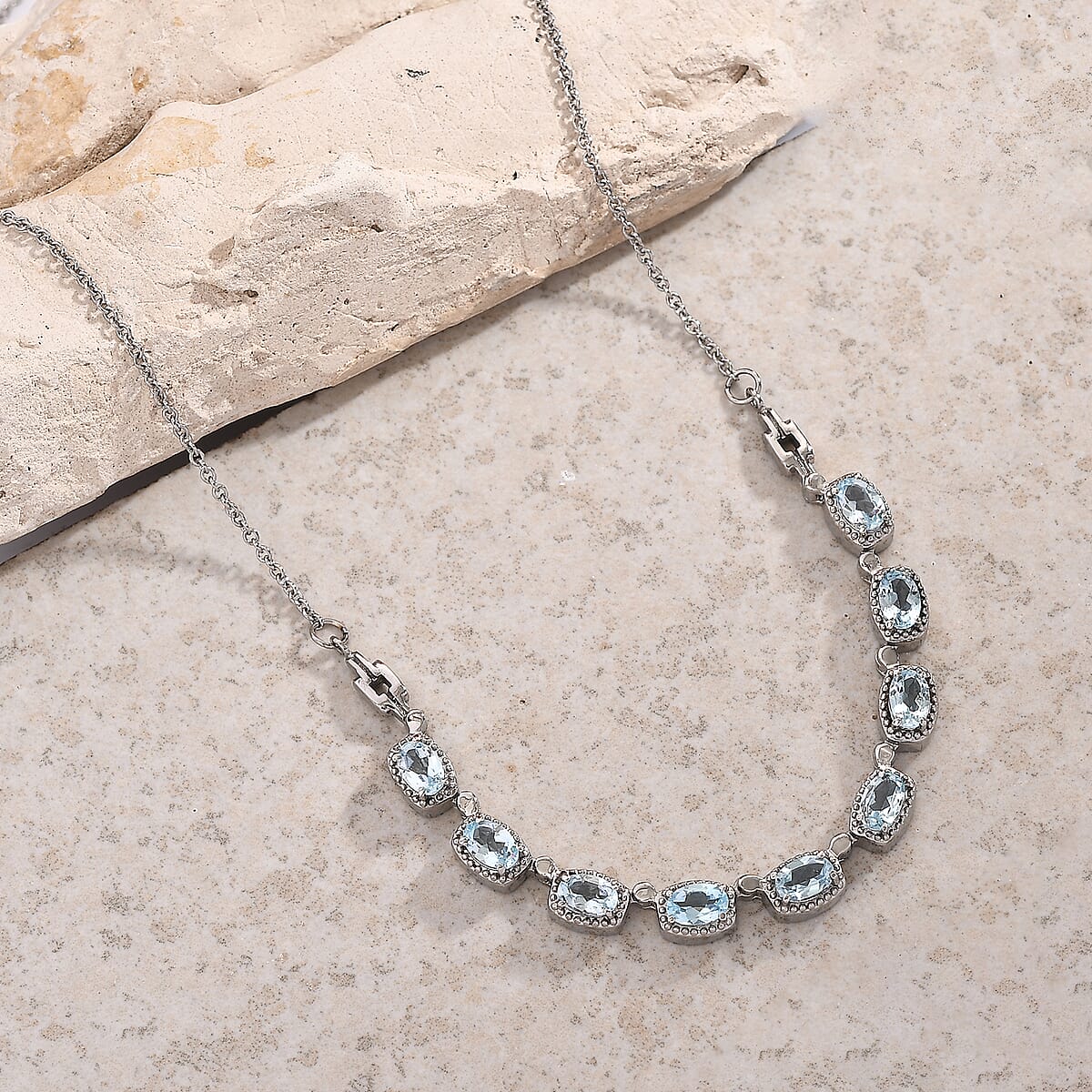 EverTrue Sky Blue Topaz 5.10 ctw Necklace 18 Inches in Stainless Steel image number 1