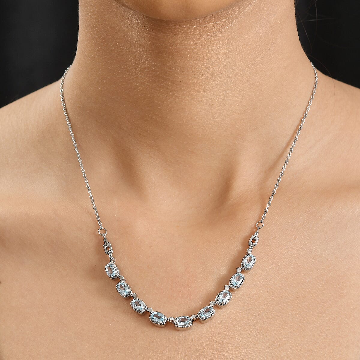 EverTrue Sky Blue Topaz 5.10 ctw Necklace 18 Inches in Stainless Steel image number 2