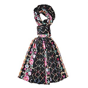 TAMSY Black Rose Floral Embroidered Polyester Scarf - One Size