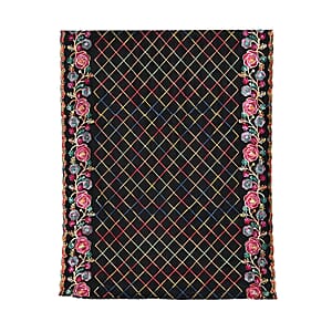 TAMSY Black Rose Floral Embroidered Polyester Scarf - One Size