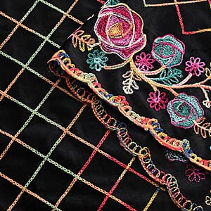 TAMSY Black Rose Floral Embroidered Polyester Scarf - One Size