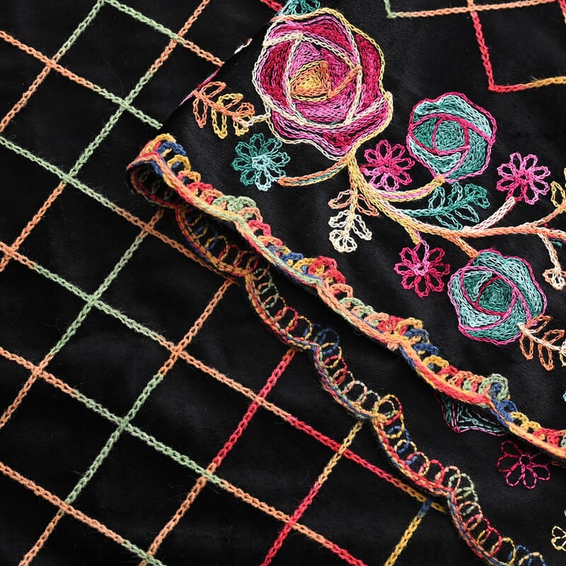 TAMSY Black Rose Floral Embroidered Polyester Scarf - One Size