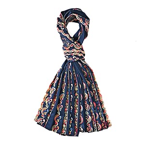 TAMSY Navy Abstract Embroidered Polyester Scarf - One Size