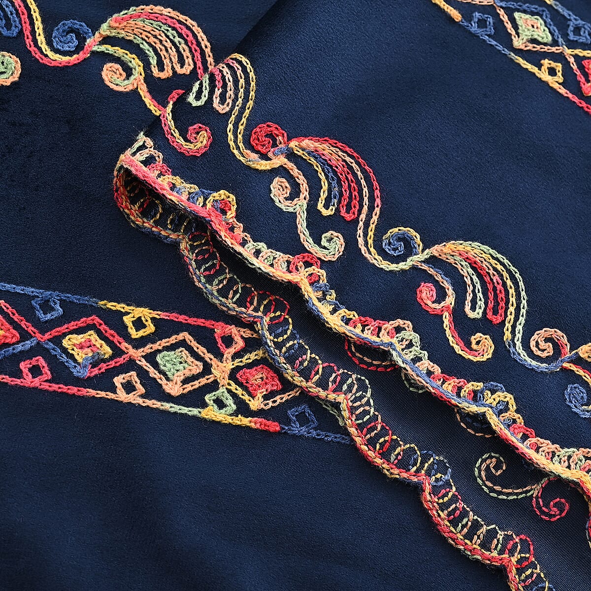 TAMSY Navy Abstract Embroidered Polyester Scarf - One Size image number 2