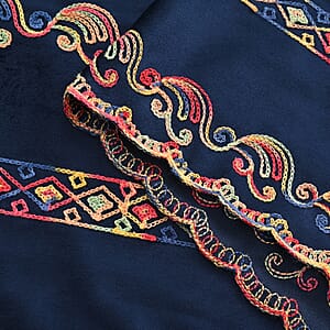 TAMSY Navy Abstract Embroidered Polyester Scarf - One Size