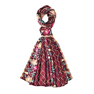 TAMSY Burgundy Floral Embroidered Polyester Scarf - One Size