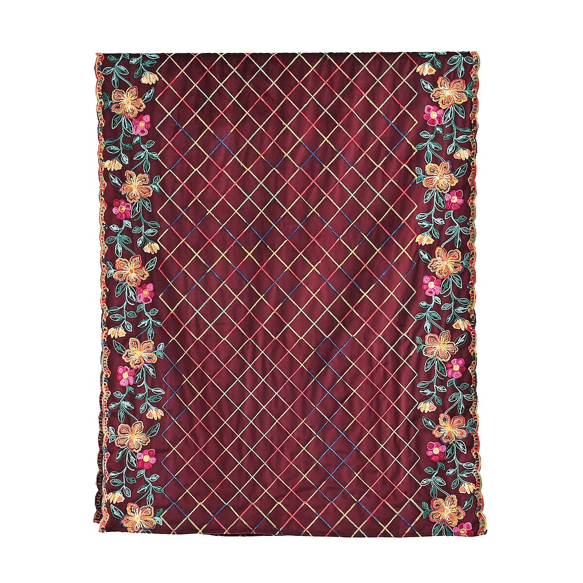 TAMSY Burgundy Floral Embroidered Polyester Scarf - One Size image number 1