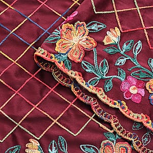 TAMSY Burgundy Floral Embroidered Polyester Scarf - One Size