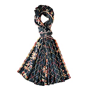 TAMSY Dark Green Floral Embroidered Polyester Scarf - One Size