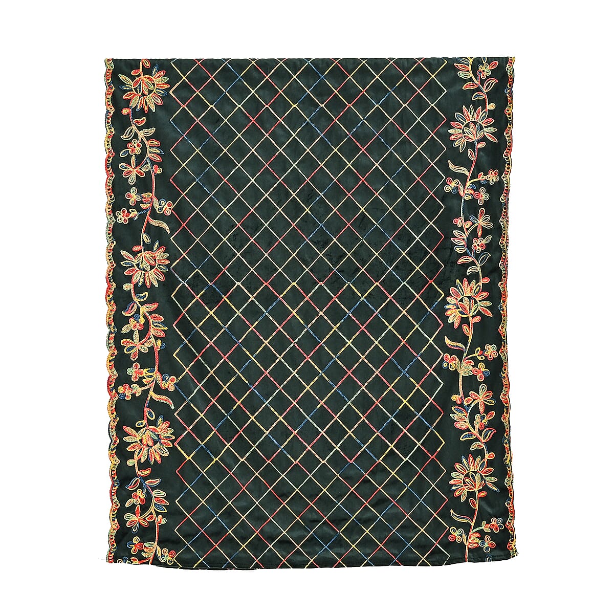 TAMSY Dark Green Floral Embroidered Polyester Scarf - One Size image number 1