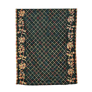 TAMSY Dark Green Floral Embroidered Polyester Scarf - One Size