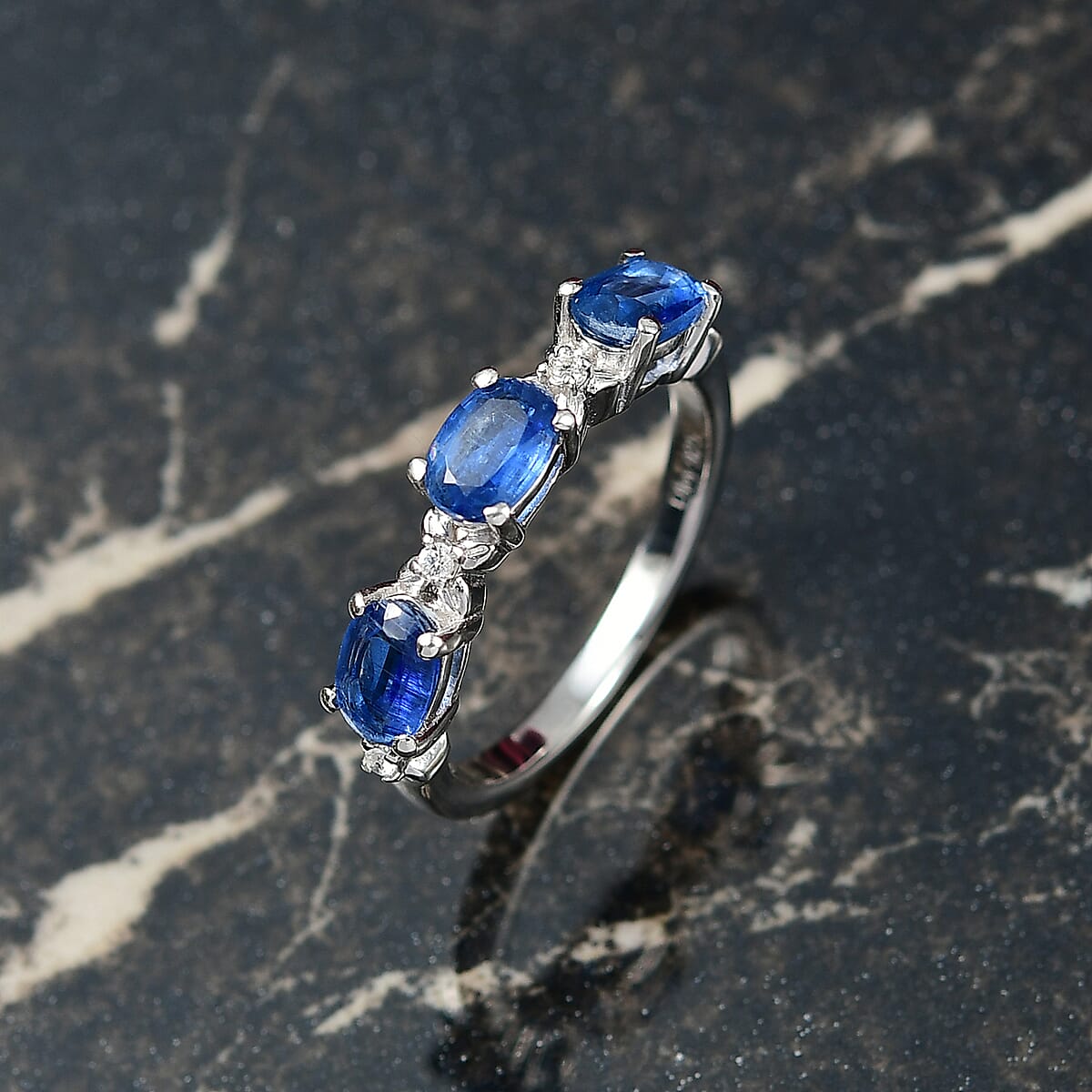 Doorbuster D’Joy Kashmir Kyanite and White Zircon 1.75 ctw Four Leaf Clover Ring in Rhodium Over Sterling Silver (Size 10.0) image number 1