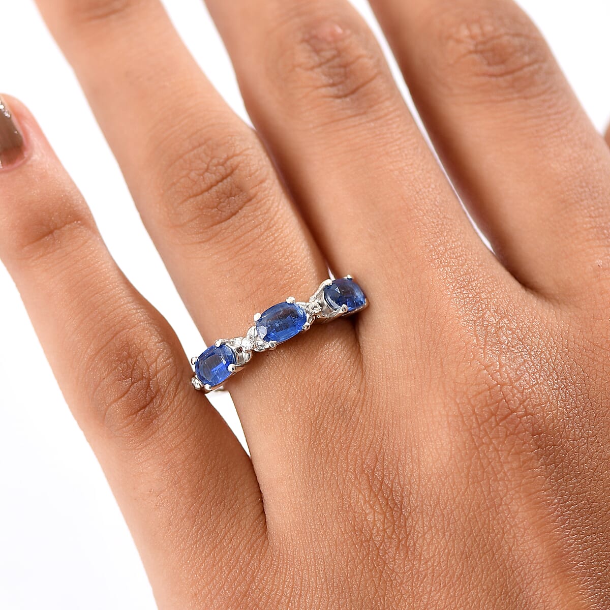 Doorbuster D’Joy Kashmir Kyanite and White Zircon 1.75 ctw Four Leaf Clover Ring in Rhodium Over Sterling Silver (Size 10.0) image number 2