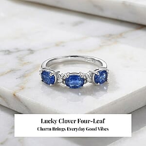 D'Joy Kashmir Kyanite and White Zircon 1.75 ctw Four Leaf Clover Ring in Rhodium Over Sterling Silver (Size 10.0)