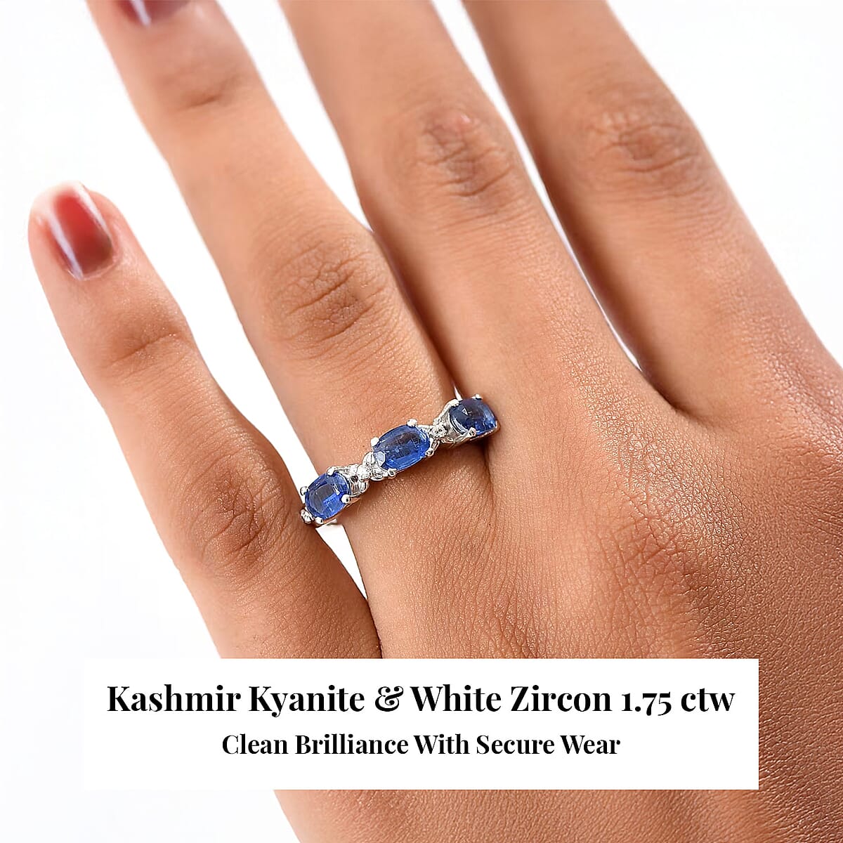 D'Joy Kashmir Kyanite and White Zircon 1.75 ctw Four Leaf Clover Ring in Rhodium Over Sterling Silver (Size 6.0) image number 1