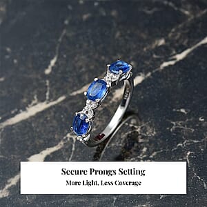 D'Joy Kashmir Kyanite and White Zircon 1.75 ctw Four Leaf Clover Ring in Rhodium Over Sterling Silver (Size 6.0)