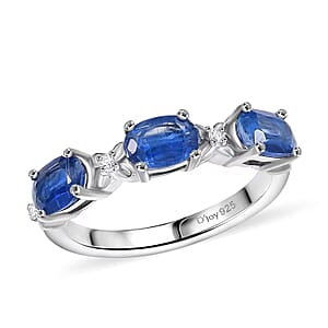 D'Joy Kashmir Kyanite and White Zircon 1.75 ctw Four Leaf Clover Ring in Rhodium Over Sterling Silver (Size 7.0)