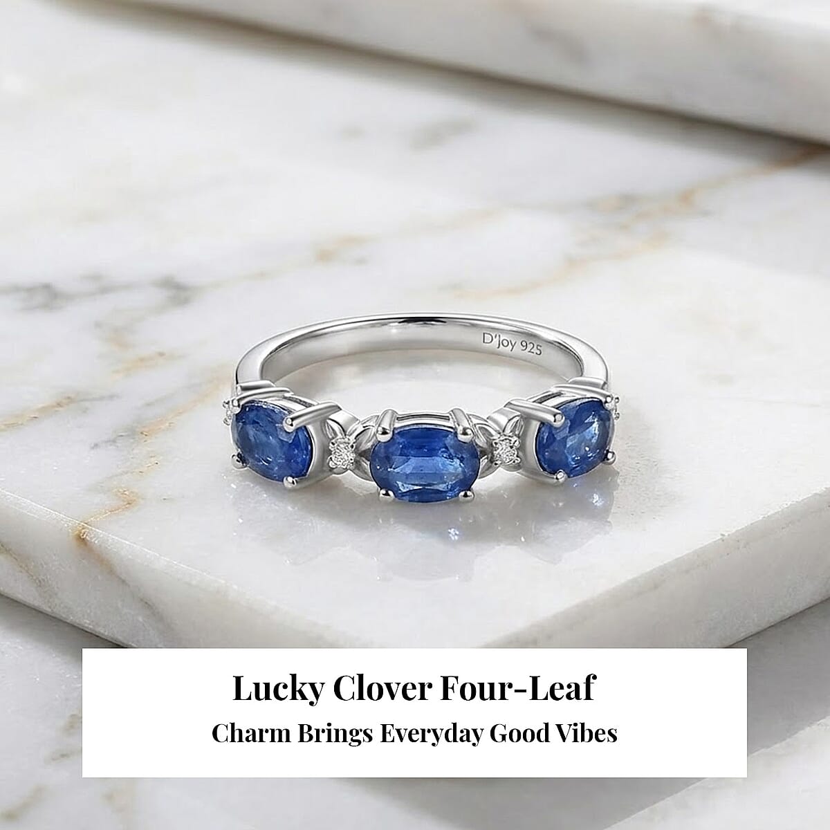 D'Joy Kashmir Kyanite and White Zircon 1.75 ctw Four Leaf Clover Ring in Rhodium Over Sterling Silver (Size 7.0) image number 3