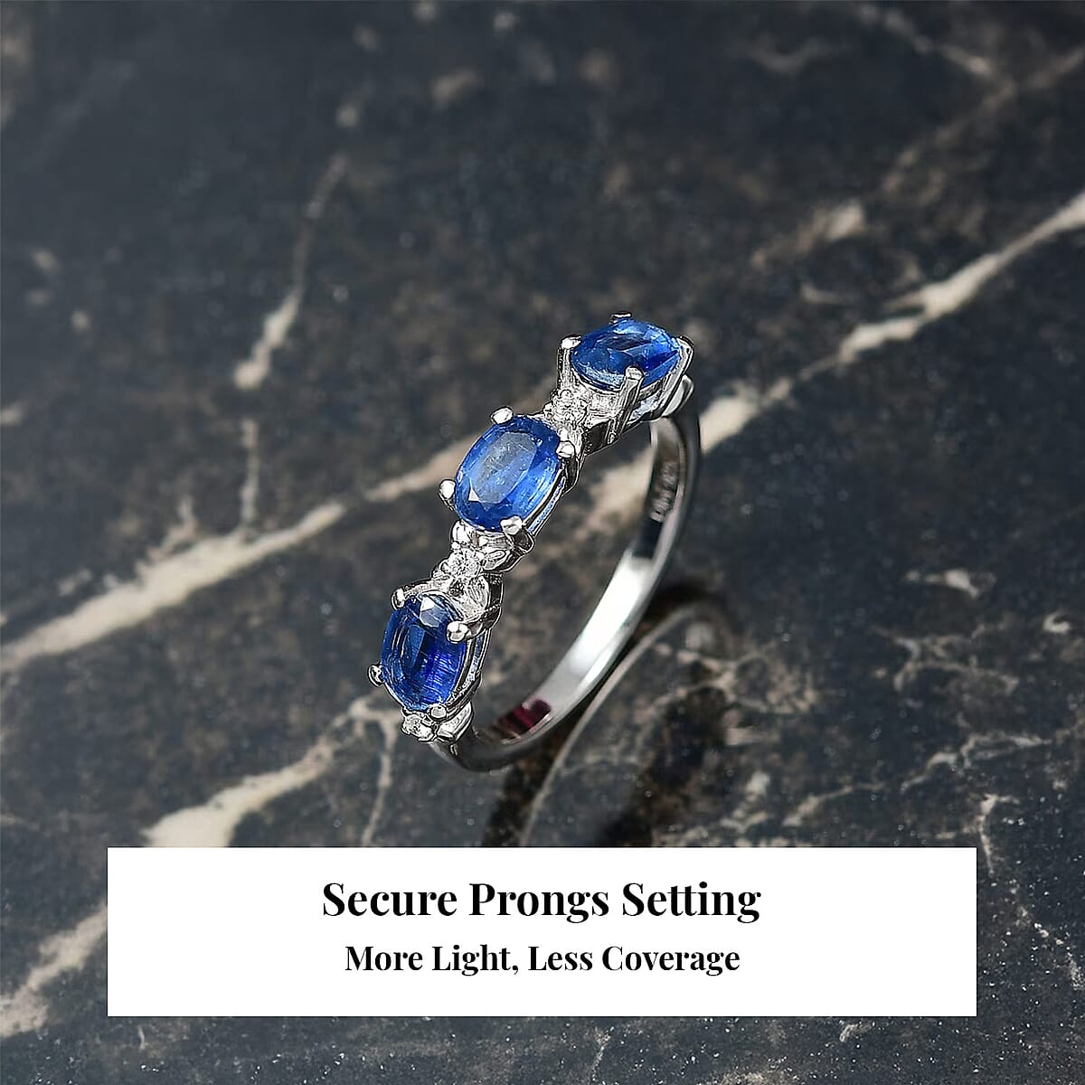 D'Joy Kashmir Kyanite and White Zircon 1.75 ctw Four Leaf Clover Ring in Rhodium Over Sterling Silver (Size 8.0) image number 2