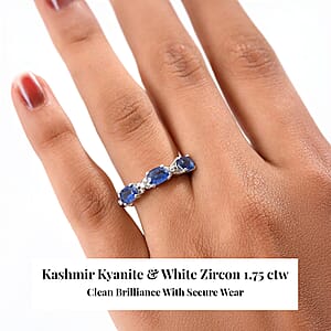 D'Joy Kashmir Kyanite and White Zircon 1.75 ctw Four Leaf Clover Ring in Rhodium Over Sterling Silver (Size 9.0)