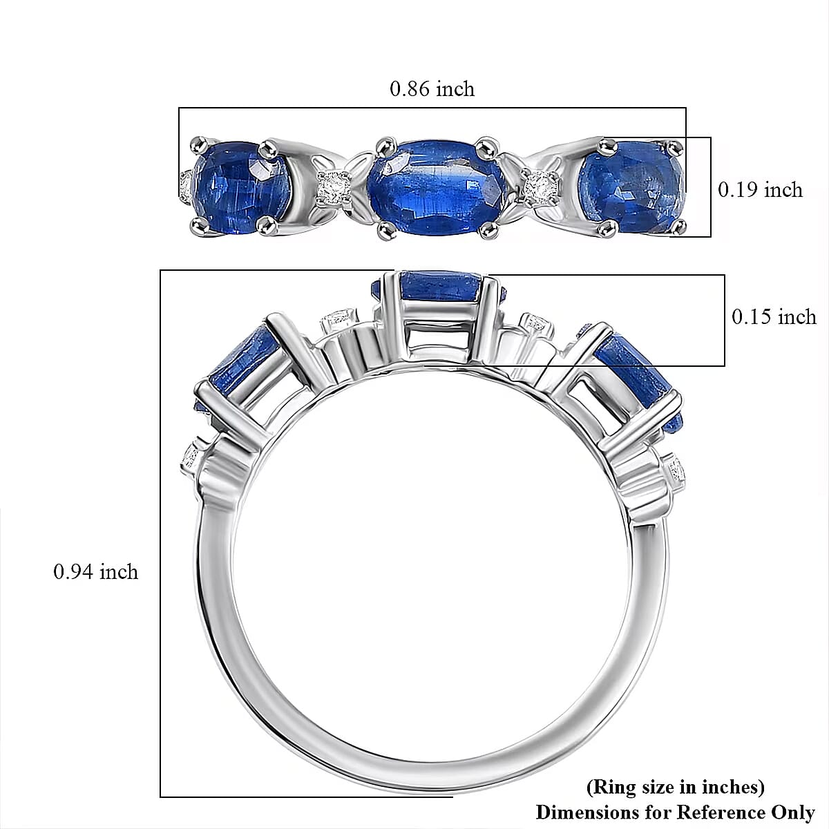 D'Joy Kashmir Kyanite and White Zircon 1.75 ctw Four Leaf Clover Ring in Rhodium Over Sterling Silver (Size 9.0) image number 5