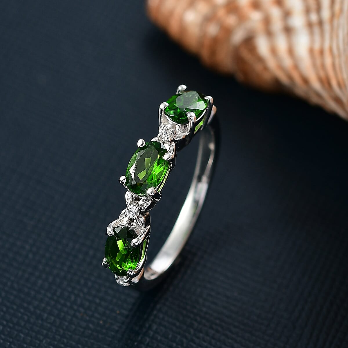 Doorbuster D’Joy Chrome Diopside and White Zircon 1.30 ctw Four Leaf Clover Ring in Rhodium Over Sterling Silver (Size 10.0) image number 1