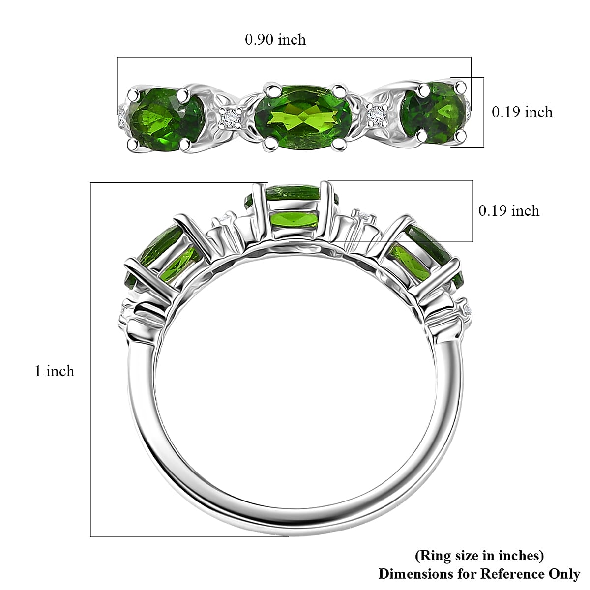 Doorbuster D’Joy Chrome Diopside and White Zircon 1.30 ctw Four Leaf Clover Ring in Rhodium Over Sterling Silver (Size 10.0) image number 5