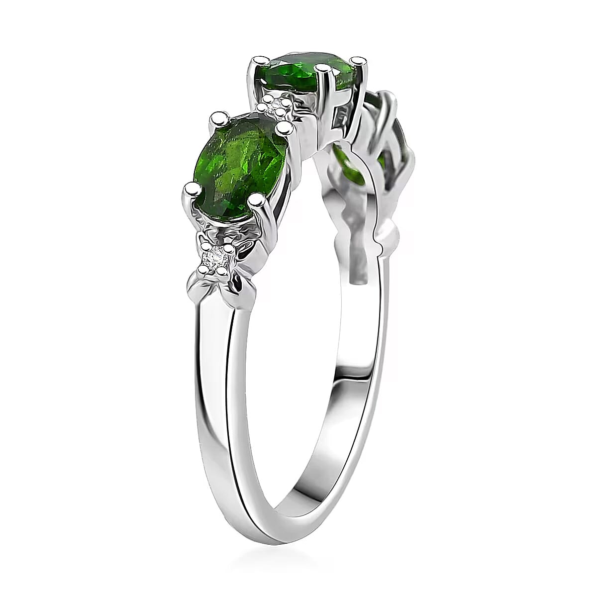 D'Joy Chrome Diopside and White Zircon 1.30 ctw Four Leaf Clover Ring in Rhodium Over Sterling Silver (Size 10.0) image number 7