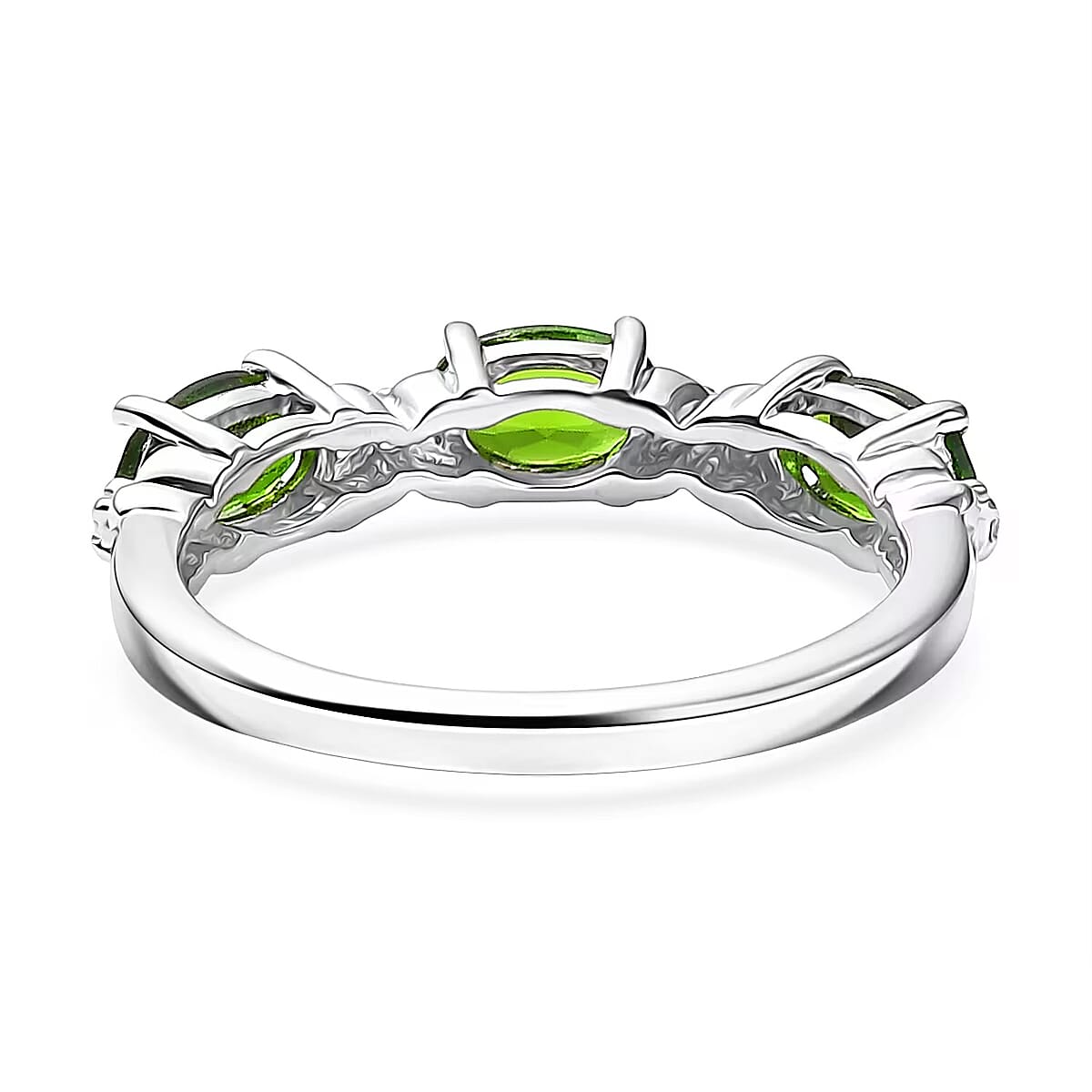  D&rsquo;Joy Chrome Diopside and White Zircon 1.30 ctw Four Leaf Clover Ring in Rhodium Over Sterling Silver (Size 5.0) image number 6