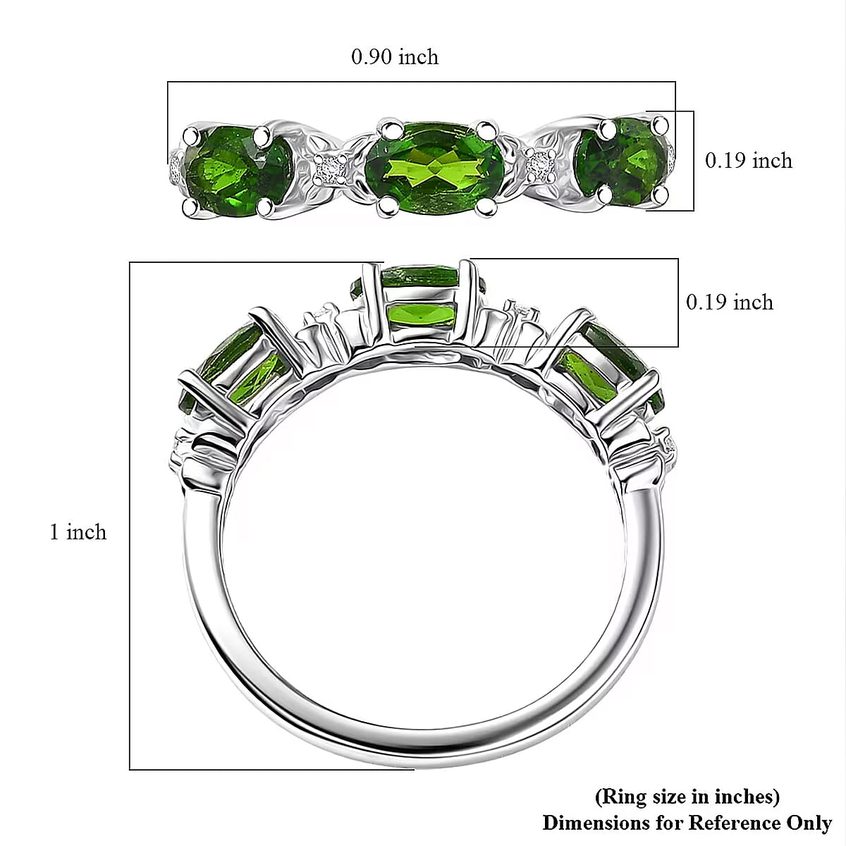 D'Joy Chrome Diopside and White Zircon 1.30 ctw Four Leaf Clover Ring in Rhodium Over Sterling Silver (Size 7.0) image number 5