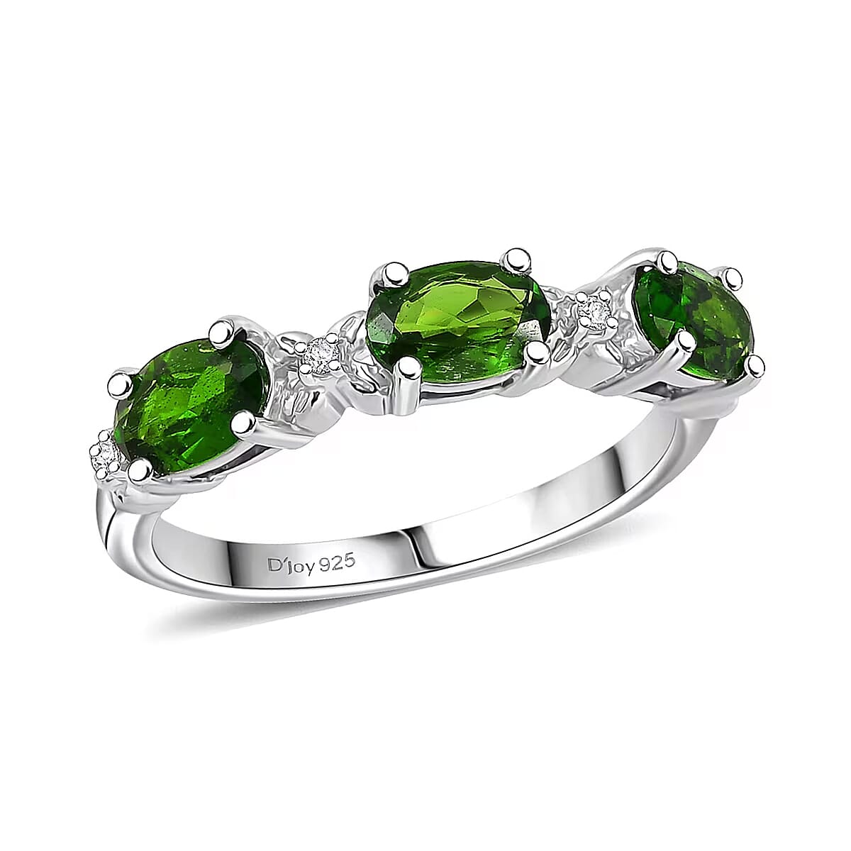 D'Joy Chrome Diopside and White Zircon 1.30 ctw Four Leaf Clover Ring in Rhodium Over Sterling Silver (Size 9.0) image number 0