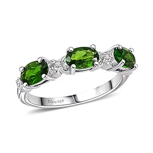 D'Joy Chrome Diopside and White Zircon 1.30 ctw Four Leaf Clover Ring in Rhodium Over Sterling Silver (Size 9.0)